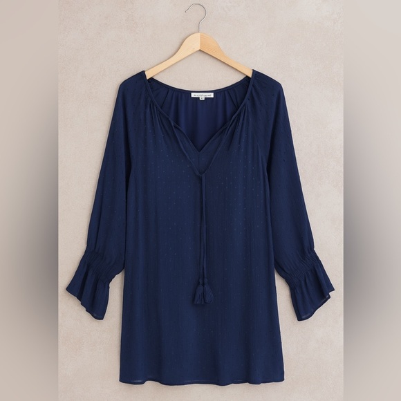 Mi Ami Large Navy Sheath Dress w/ Silver Thread Accents & Tie Neck - Classic - Picture 1 of 3